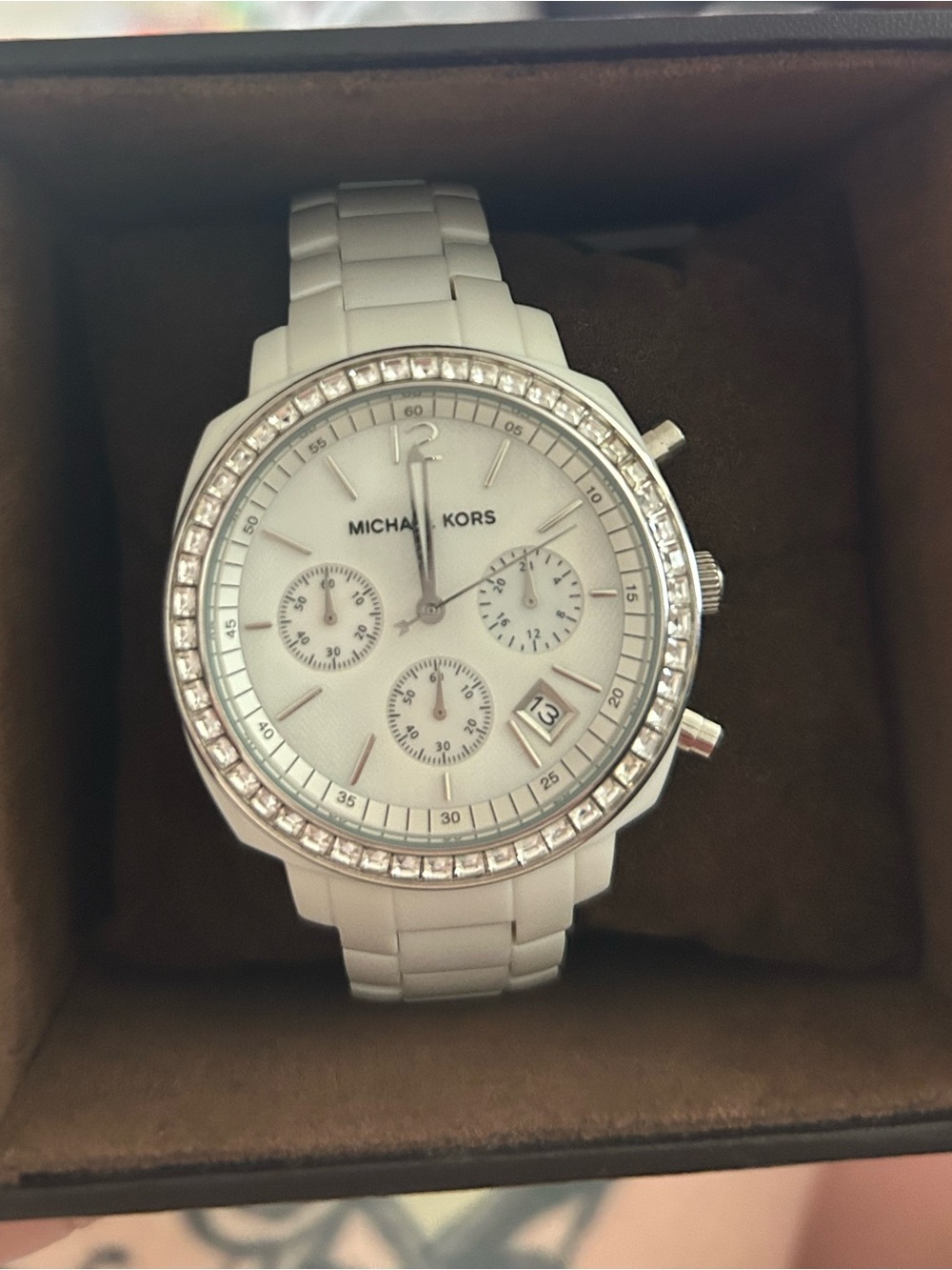 Michael Kors White Crystal-Accent Bracelet Watch